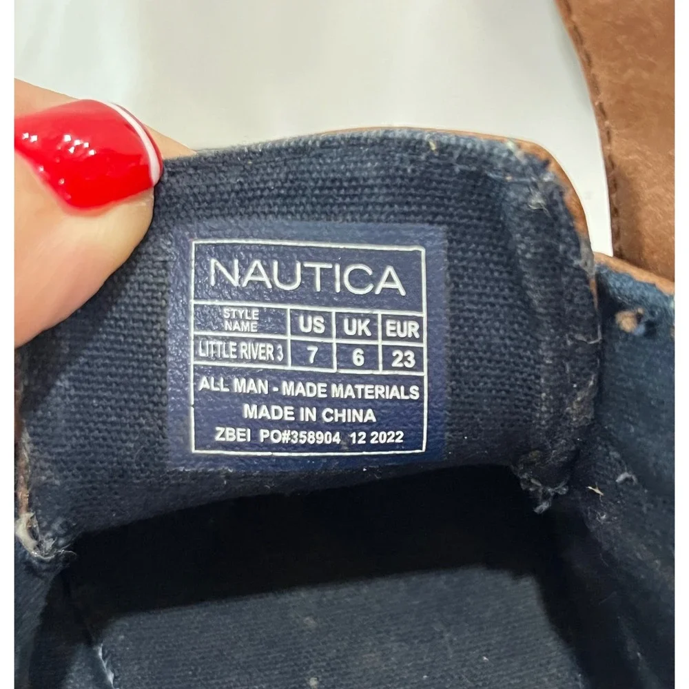 Nautica Little River Kids Brown Leather Boat Shoes Hook‎ and Loop Size 7 Toddler